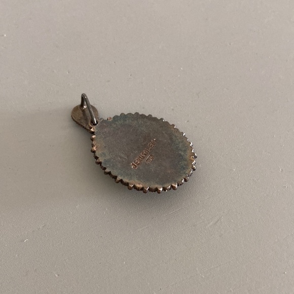 Vintage Jerusalem Pendant Religious Christian Necklace Oval Sterling and Shell - Picture 3 of 6